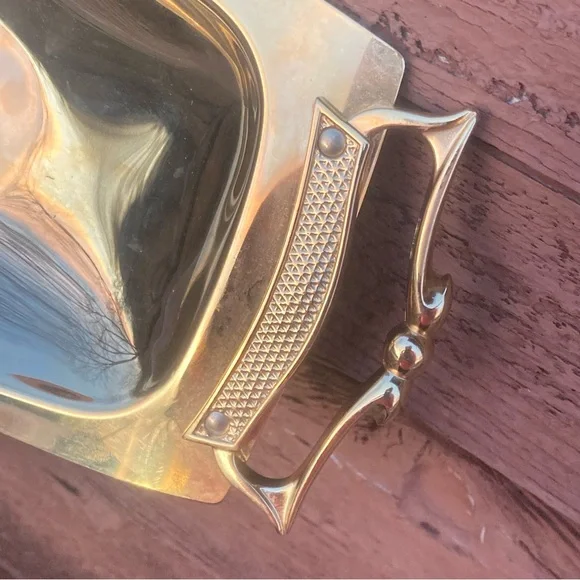 Kromex Vintage MCM Elegant Gold-Plated Aluminum Serving Tray 17.5" MADE IN USA! - Picture 3 of 4